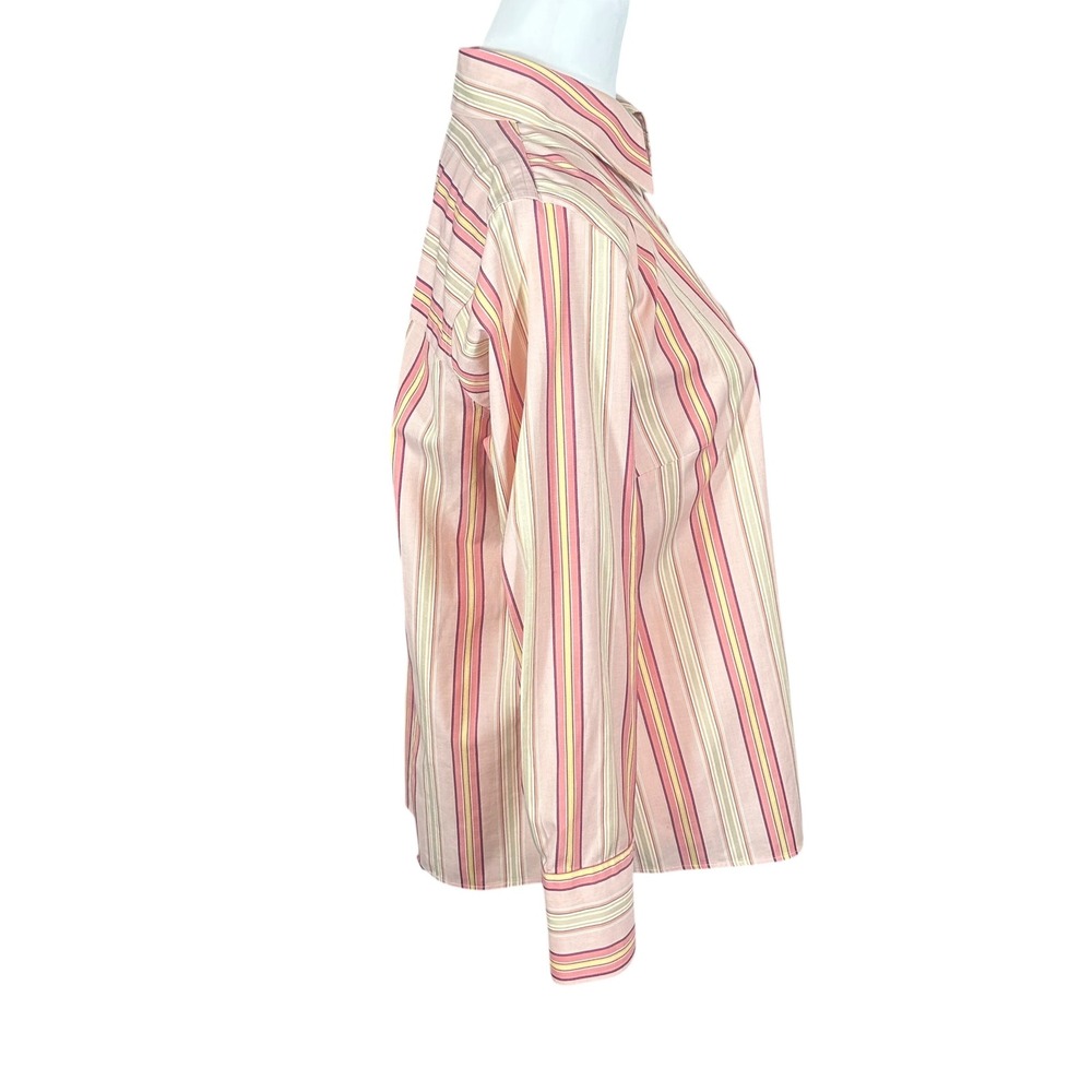 Talbots Button Down Shirt Women 12WP Pink Striped Wrinkle‎ Resistant Stretch - Picture 2 of 9